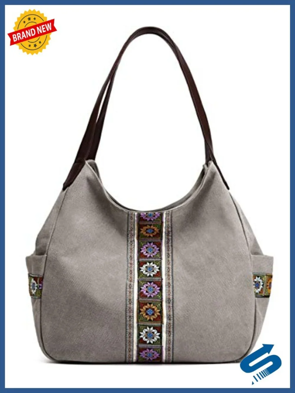 Canvas Hobo Purse Tote Multi Pocket Shoulder Bag Embroidery Ethnic